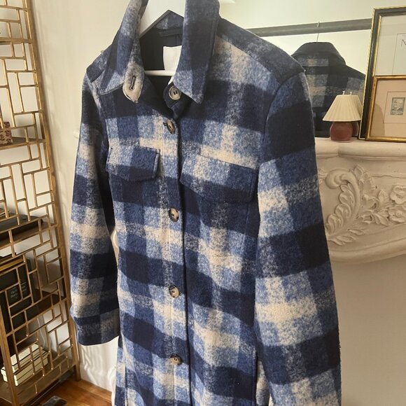 H&M Blue Plaid Mid Length Coat Size XS (US) - Picture 1 of 4